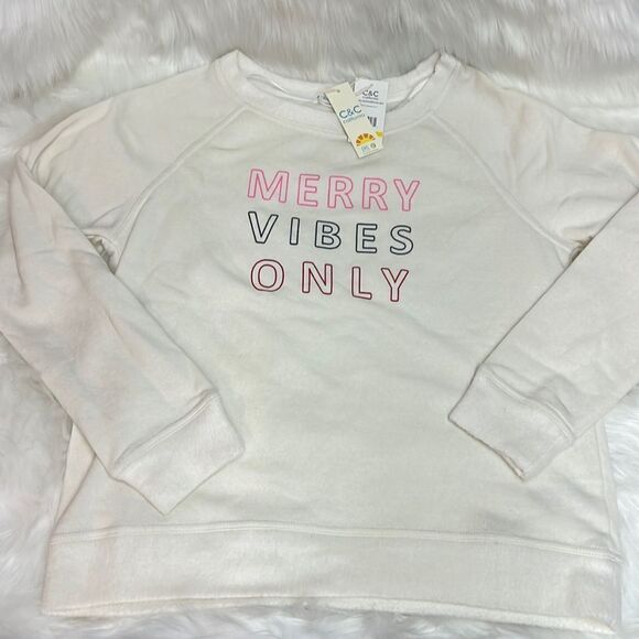 C&C CALIFORNIA "Merry Vibes Only” Long Sleeve Crewneck Pullover Top C19 - Picture 1 of 5